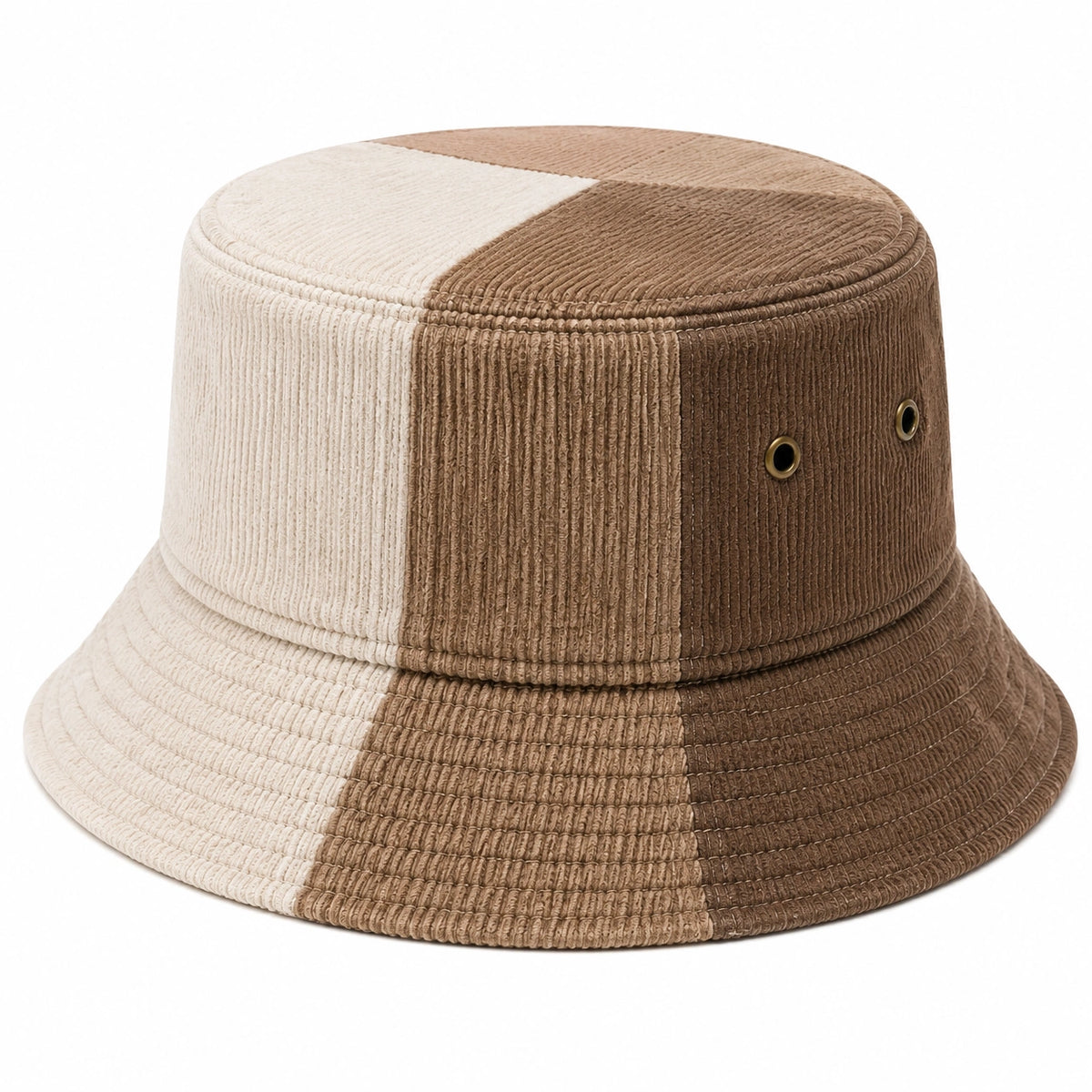Chapeau bob taille unique en tissu côtelé beige marron - bicolore respirant