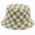 Chapeau bob taille unique en tissu éponge vert sauge et écru à carreaux style décontracté