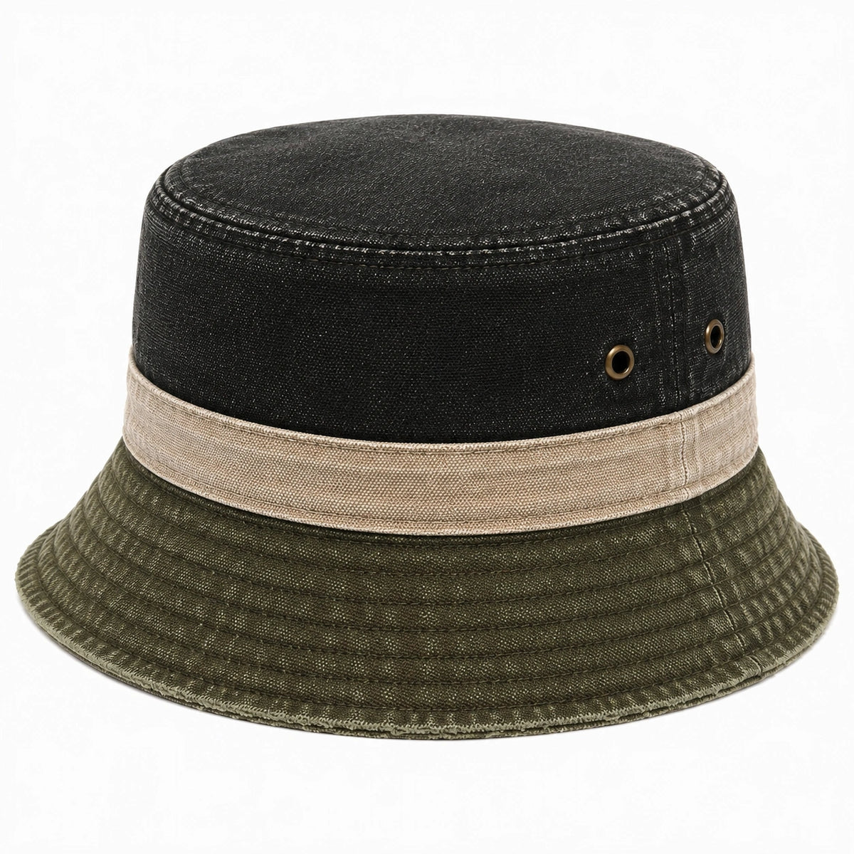 Chapeau bob taille unique en tissu effet denim noir beige kaki - style décontracté