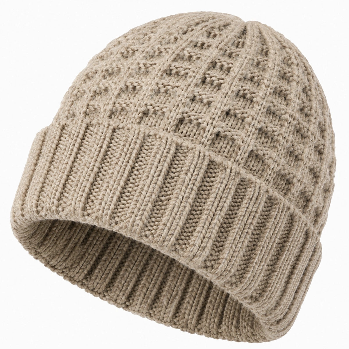 Bonnet en maille beige taille unique à revers style torsadé