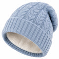 Bonnet tricoté bleu clair doublé polaire taille unique - Bonnet chaud à revers pour hiver