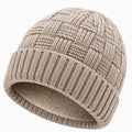 Bonnet taille unique en maille beige doublé polaire style côtelé