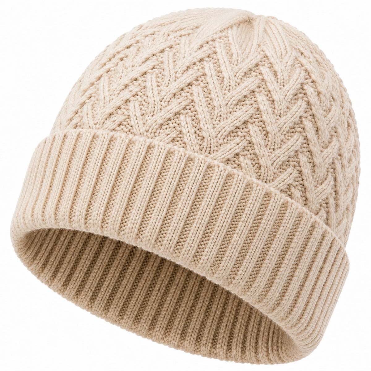 Bonnet taille unique en maille beige à revers côtelé style torsadé