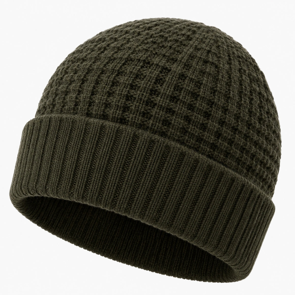Bonnet taille unique en maille vert kaki à revers pour adulte