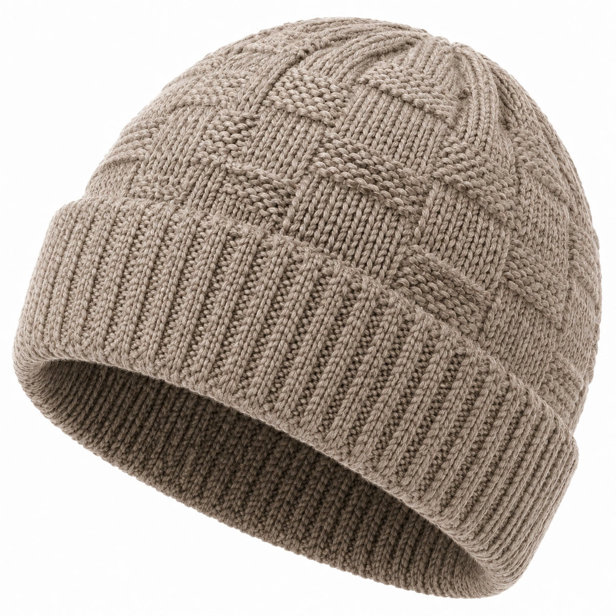 Bonnet taille unique en maille beige à revers style côtelé