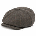 Casquette plate taille unique en tissu tweed gris foncé à carreaux style gavroche