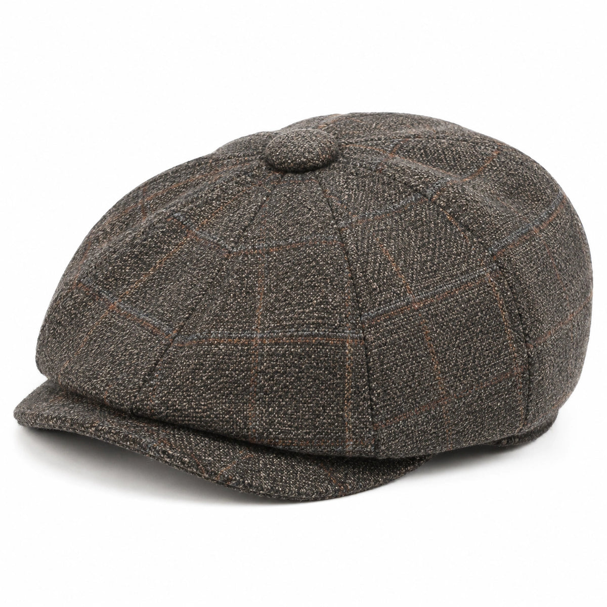 Casquette plate taille unique en tissu tweed gris foncé à carreaux style gavroche
