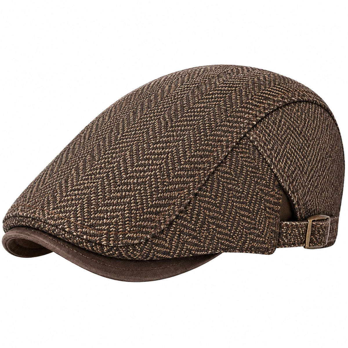 Casquette plate taille unique en tissu marron à boucle réglable style classique