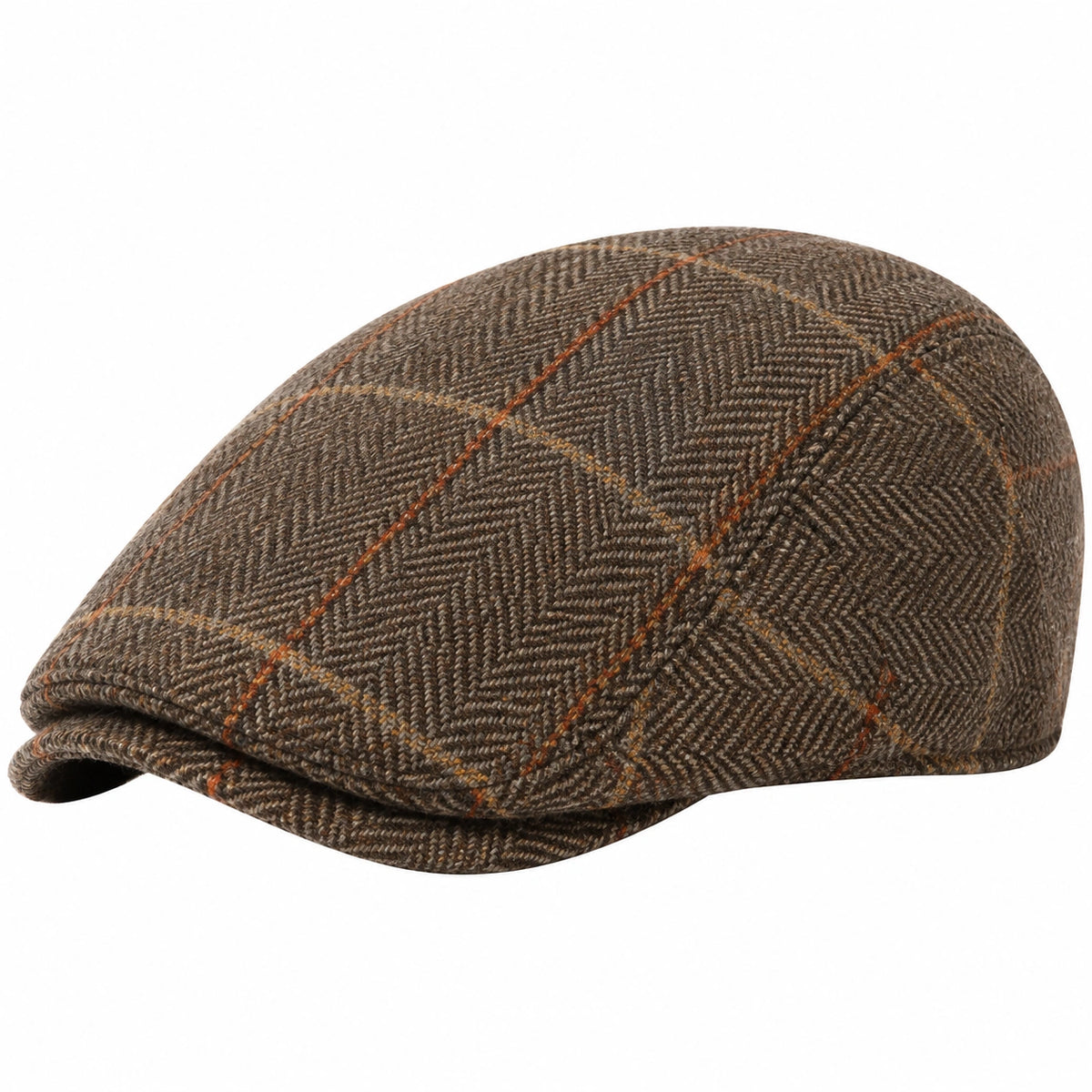 Casquette plate taille unique en tissu marron à carreaux style classique