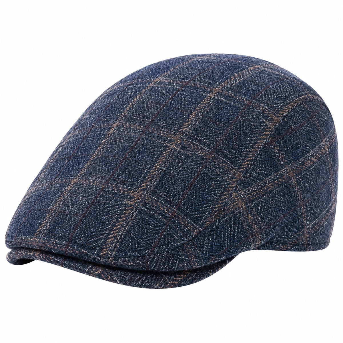 Casquette plate taille unique en tissu bleu marine à chevrons style classique