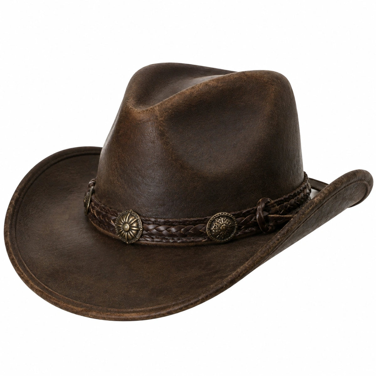 Chapeau cowboy taille unique brun aspect cuir style western