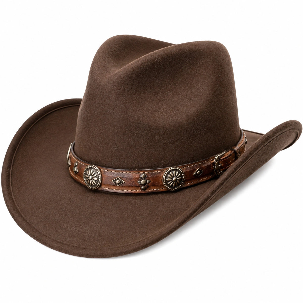 Chapeau cowboy taille unique marron en feutre avec bande décorative style western