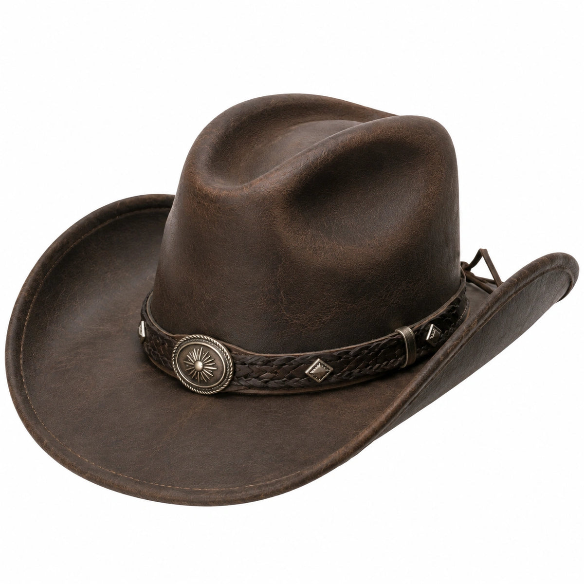 Chapeau cowboy taille unique marron en matière synthétique effet cuir style western