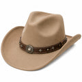 Chapeau cowboy taille unique beige aspect suédine avec bande décorative style western
