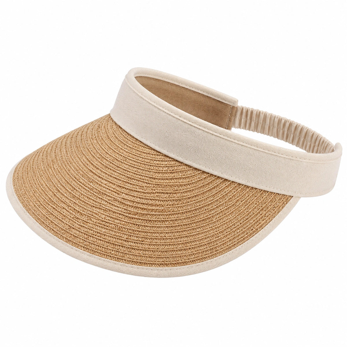 Visière de soleil taille unique en fibres tressées beige avec bande élastique ajustable